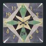 Marokkanischer Art Deco Batik Mit Monogramm Quadratische Wanduhr<br><div class="desc">Diese Wanduhr ist mit einem subtilen,  raffinierten Design inspiriert von einem alten marokkanischen Tile,  Batik Stofffärbetechniken,  Art Deco Typografie und einer angesagten Farbpalette von Rose grau,  oyster,  Wiese grün & Gurgel. Personalisieren Sie mit bis zu 2 Zeichen Monogramm.</div>