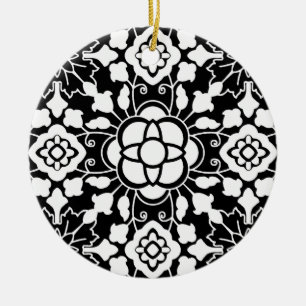 Marokkanischer Blumenstrauß, Schwarz und Weiß Kera Keramik Ornament