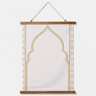 Marokkanischer Bogen-Wandteppich, neutrales Beige Wandteppich Mit Holzrahmen