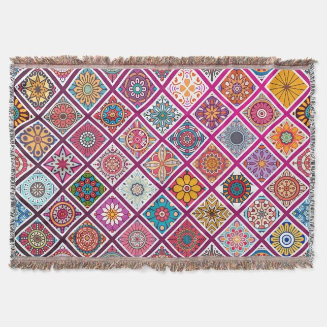 marokkanischer Bohemisch Mandala Tiles Decke (Vorderseite)