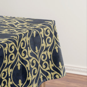 Marokkanischer Druck blühen Marineblaugold Tischdecke