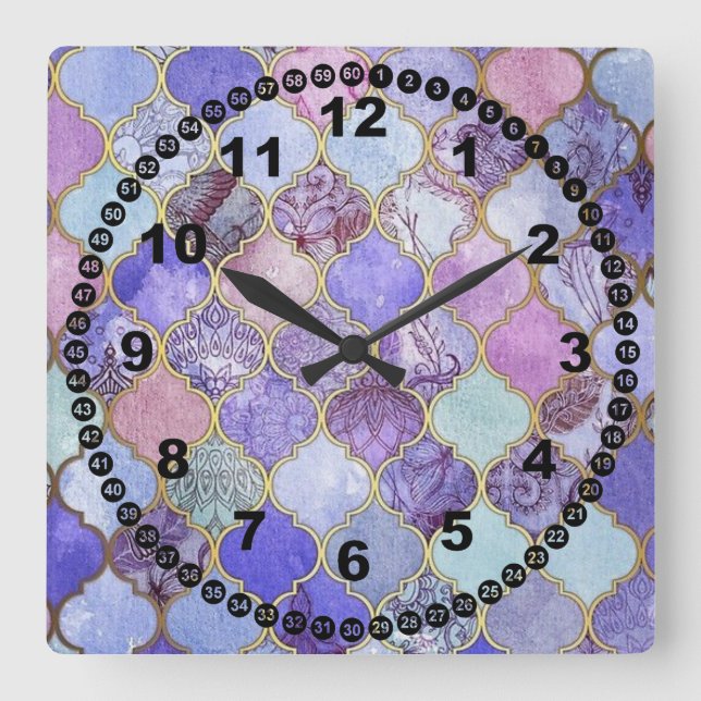 marokkanischer Glashorn Quadratische Wanduhr (Vorderseite)