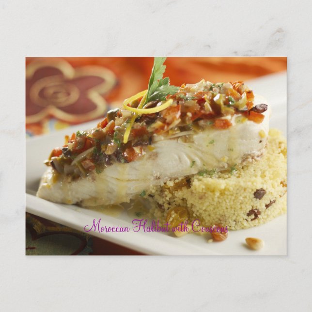 marokkanischer Halibut mit Couscous Postkarte (Vorderseite)