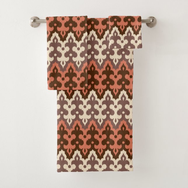 marokkanischer Ikat Damask, Brown, Cream Taupe und Badhandtuch Set (Insitu)