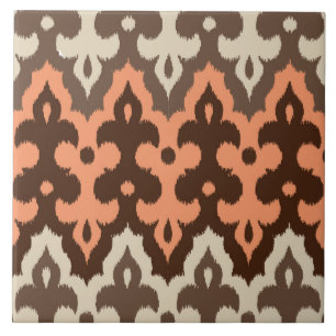Marokkanischer Ikat Damask, Brown, Taupe & Coral Fliese