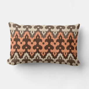 marokkanischer Ikat Damask, Brown, Taupe & Coral Lendenkissen
