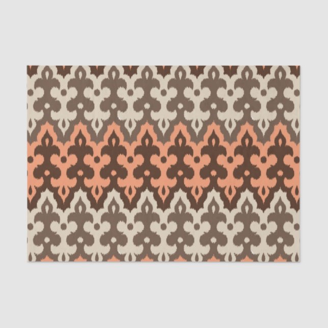 marokkanischer Ikat Damask, Brown, Taupe & Coral Seidenpapier (Vorderseite)
