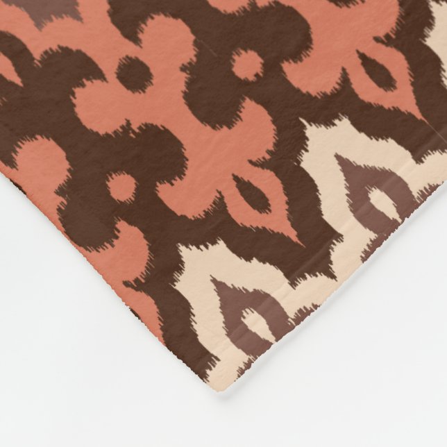 marokkanischer Ikat Damask, Brown, Taupe & Rust Fleecedecke (Ecke)
