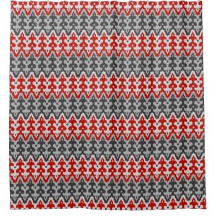 marokkanischer Ikat Damask, Grau und Rot Duschvorhang