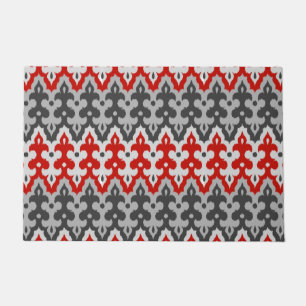 marokkanischer Ikat Damask, Grau und Rot Fußmatte