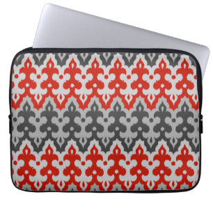 marokkanischer Ikat Damask, Grau und Rot Laptopschutzhülle