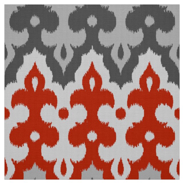 marokkanischer Ikat Damask, Grau und Rot Stoff (Muster)