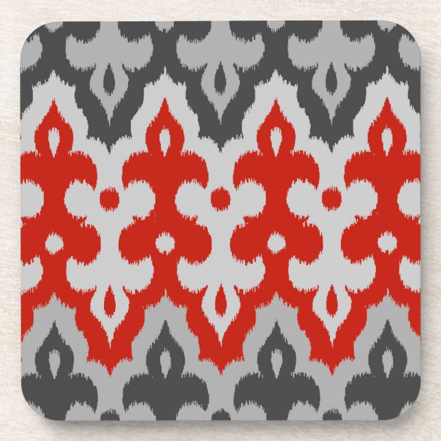 marokkanischer Ikat Damask, Grau und Rot Untersetzer (Vorderseite)
