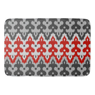 Marokkanischer Ikat-Damaskus, Graphitgrau und Rot Badematte
