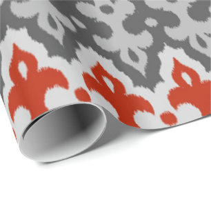 Marokkanischer Ikat-Damaskus, Graphitgrau und Rot Geschenkpapier