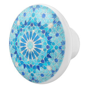 Marokkanischer Mosaik Sky Blue und Pearl Keramikknauf