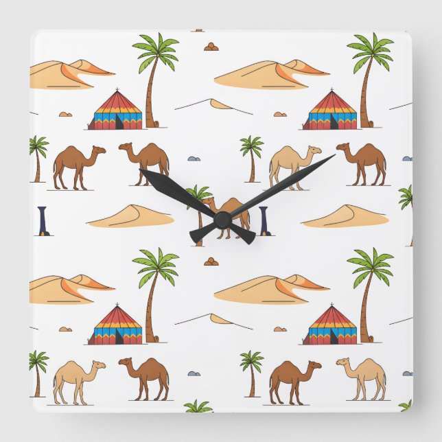 Marokkanischer Sahara-Zeltplatz Quadratische Wanduhr (Vorderseite)