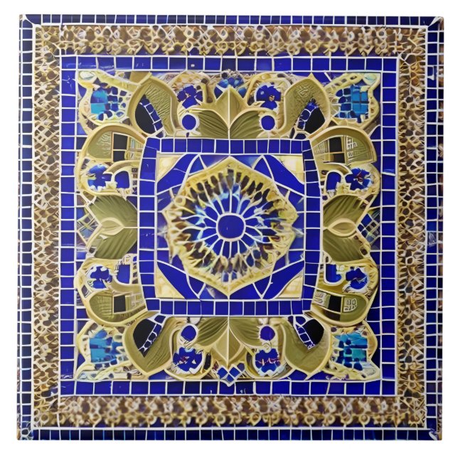 marokkanischer Stil Simulated Mosaic Blue und Gold Fliese (Vorderseite)