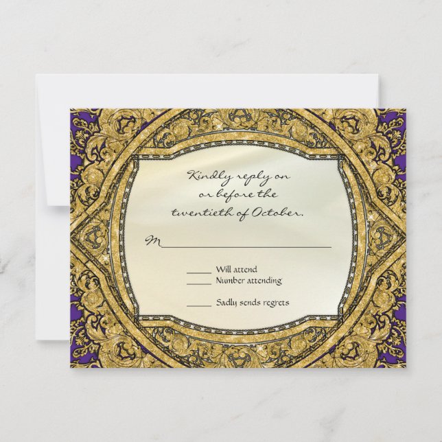 Marokkanischer Swirl Scroll Gold Glitzer Hochzeit RSVP Karte (Vorderseite)