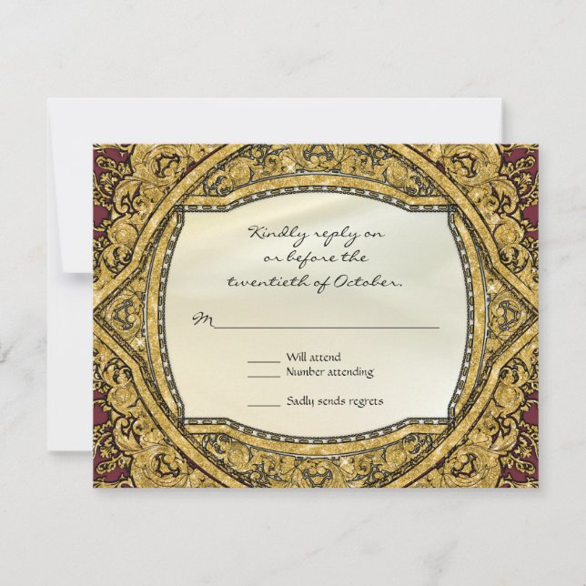 Marokkanischer Swirl Scroll Gold Glitzer Hochzeit RSVP Karte (Vorderseite)