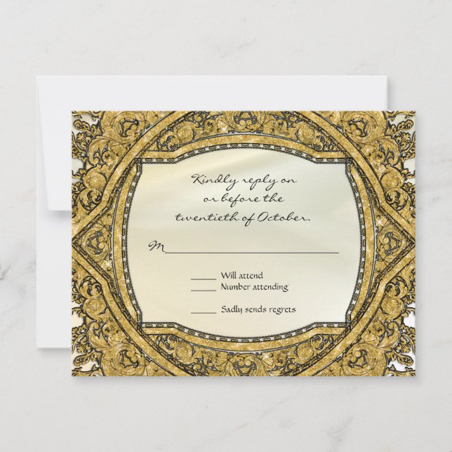 Marokkanischer Swirl Scroll Gold Glitzer Hochzeit RSVP Karte (Vorderseite)