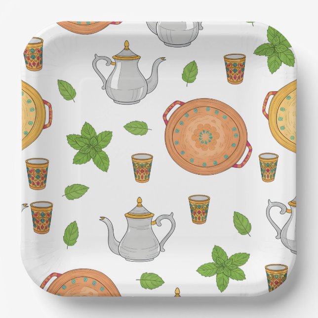 Marokkanischer Tee und tadschikische Motive Pappteller (Vorderseite)