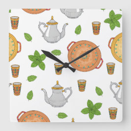Marokkanischer Tee und tadschikische Motive Quadratische Wanduhr