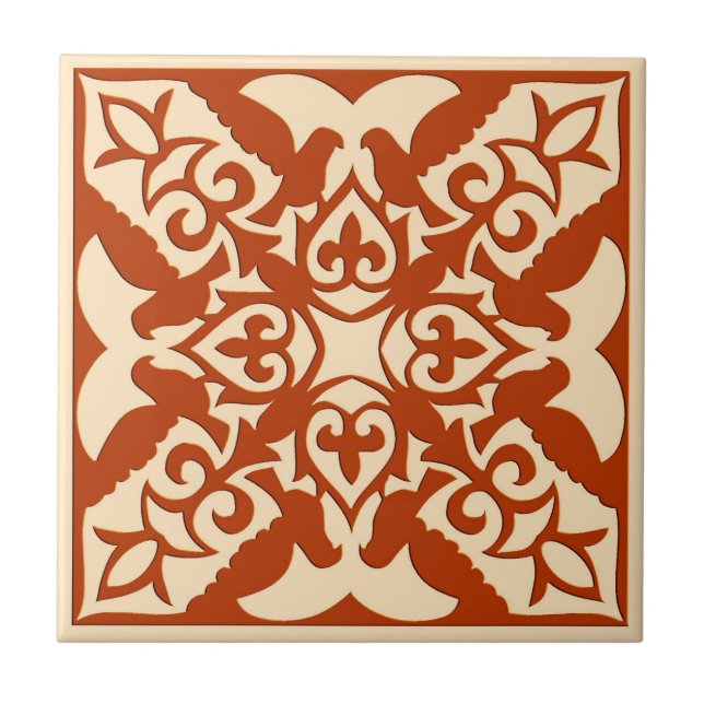 Marokkanischer Tile, Coral Orange & Pastel Apricot Fliese (Vorderseite)