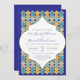 Marokkanischer Tiles Royal Blue Golden QR Code Einladung