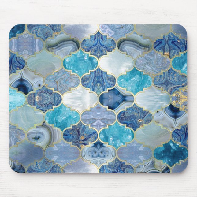 Marokkanischer Trellis Blue Mineral Textures Mousepad (Vorne)