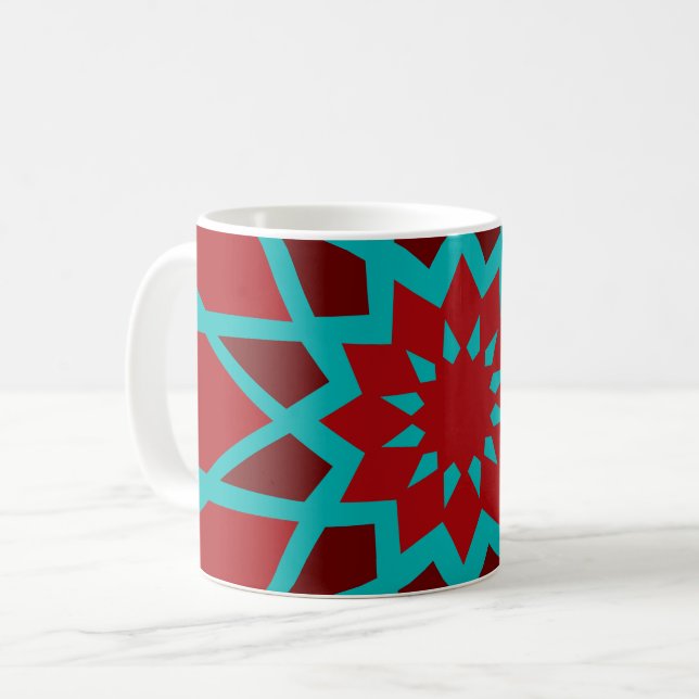 marokkanisches Aquamarin-rotes Muster Kaffeetasse (Vorderseite Links)