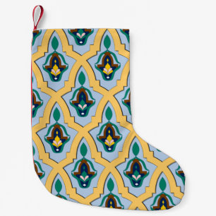 marokkanisches arabisches Muster in blau und gelb Kleiner Weihnachtsstrumpf