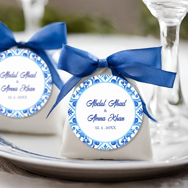Marokkanisches Blaues Muster Islamische Hochzeit Runder Aufkleber (Von Creator hochgeladen)
