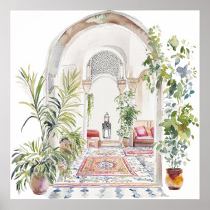 Marokkanisches Dorf Aquarell Boho Poster