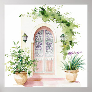 Marokkanisches Dorf Watercolor Boho Poster