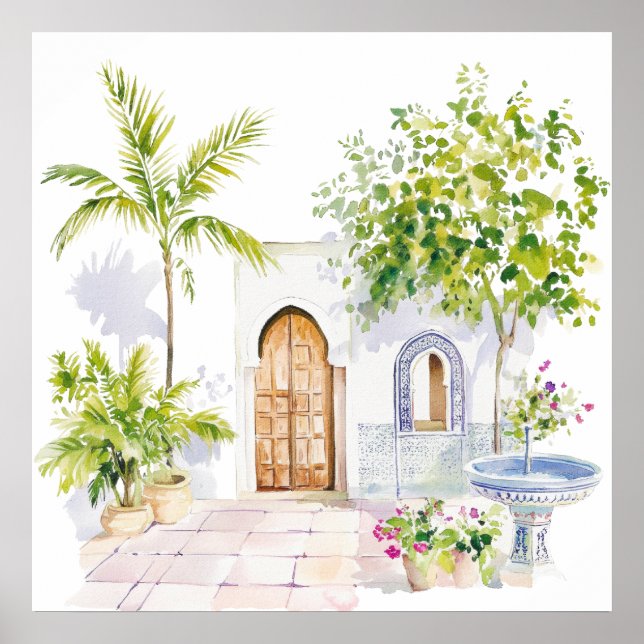 Marokkanisches Dorf Watercolor Boho Poster (Vorne)
