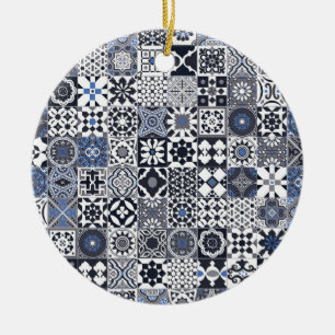 Marokkanisches Fliesen schwarz, blau, grau Keramik Ornament