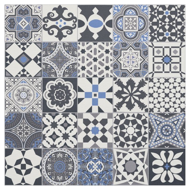 Marokkanisches Fliesen schwarz, blau, grau Stoff (Muster)