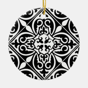 Marokkanisches Fliesen - schwarz mit weißem Hinter Keramikornament