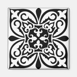 Marokkanisches Fliesen - weiß mit schwarzem Hinter Magnet