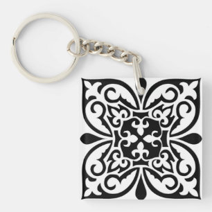 Marokkanisches Fliesen - weiß mit schwarzem Hinter Schlüsselanhänger