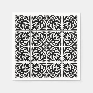 Marokkanisches Fliesen - weiß mit schwarzem Hinter Serviette