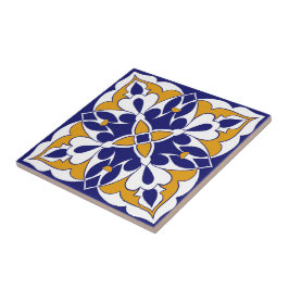 Marokkanisches Fliesenblau Gelb Vintages Bohemisch Fliese