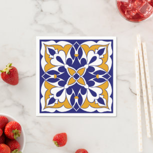 Marokkanisches Fliesenblau Gelb Vintages Bohemisch Serviette