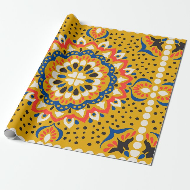 Marokkanisches Fliesenmosaik-Illustrationsmuster Geschenkpapier (Ungerollt)
