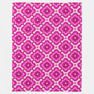 Marokkanisches Fliesenmuster - Fuchsia Pink Fleecedecke