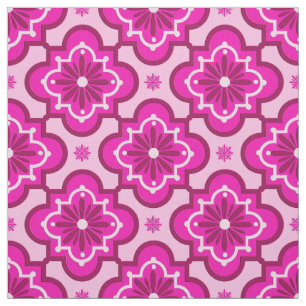 Marokkanisches Fliesenmuster - Fuchsien-Rosa Stoff