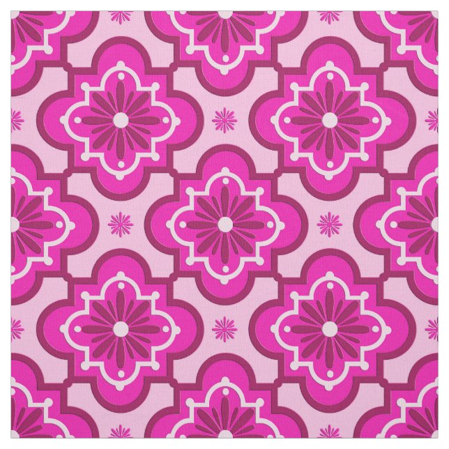 Marokkanisches Fliesenmuster - Fuchsien-Rosa Stoff (Muster)