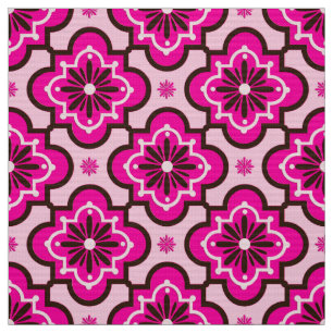 Marokkanisches Fliesenmuster, Fuchsienrosa und Sch Stoff