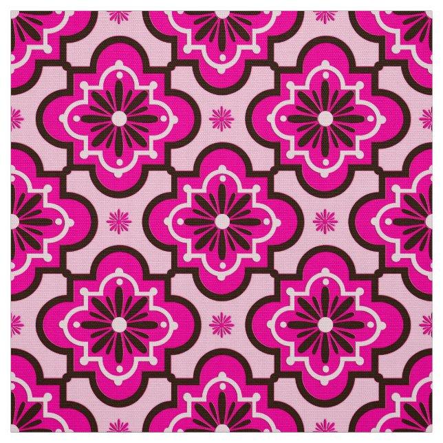 Marokkanisches Fliesenmuster, Fuchsienrosa und Sch Stoff (Muster)